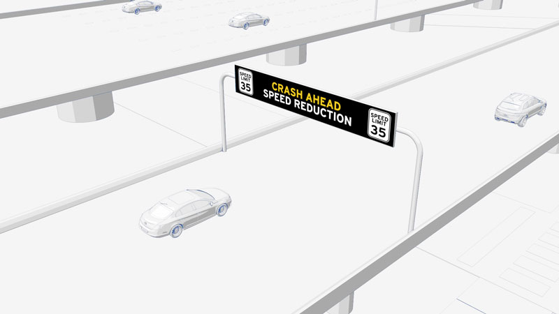 digital sign warning about a crash ahead