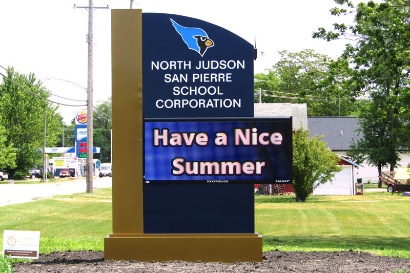 LED sign built into a school's marque