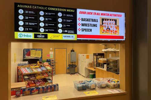 LCD menu boards showing concessoins options