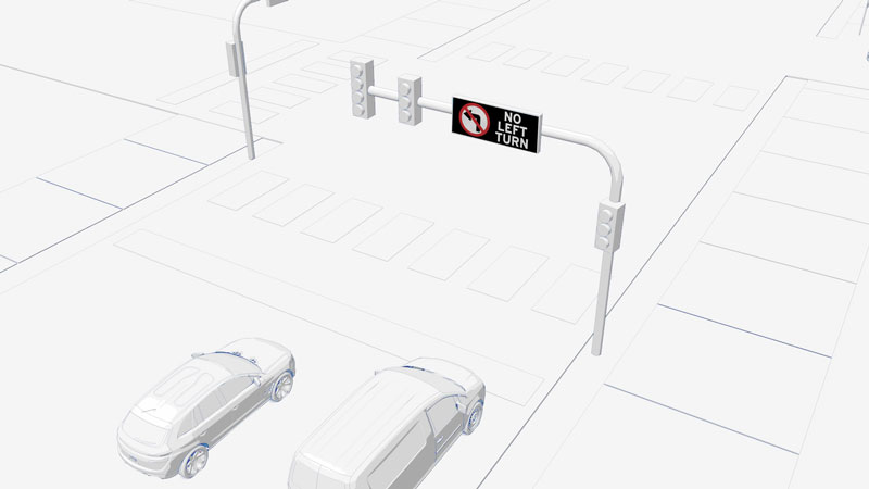 led sign showing 'no left turn'