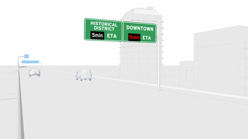 variable message sign on city street